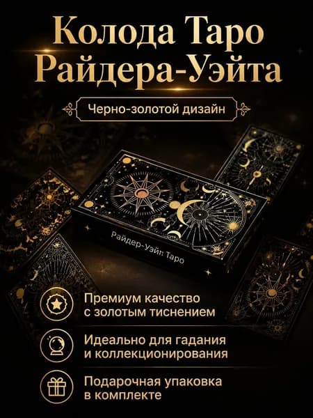Таро Wyspell Cat: чёрная судьба классический формат, 78 карт с иллюстрациями, английский язык