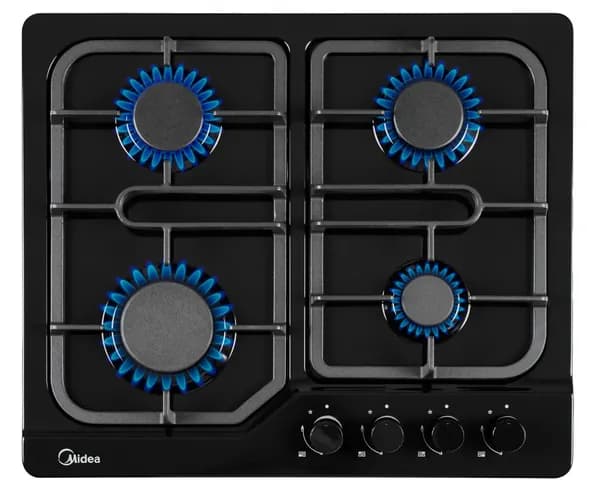 Варочная панель газовая 60 см MIDEA MG6040BBE, 4 конфорки, чугунные решетки, эмалированная сталь