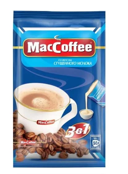 Растворимый кофейный напиток MacCoffee/МакКофе со вкусом Сгущенного молока 3 в 1, 50 пакетиков кофе по 20г.
