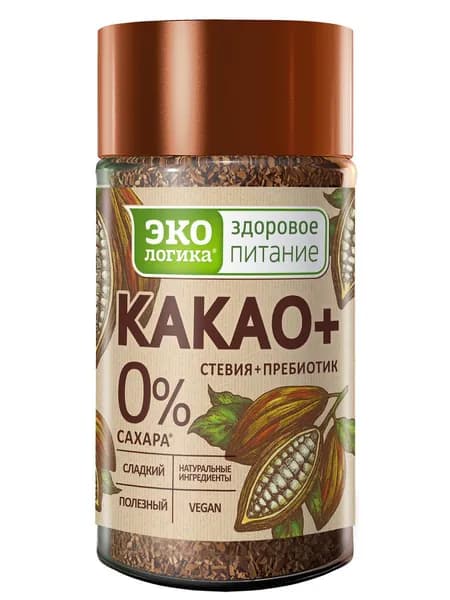 Какао растворимый ЭКОлогика 125г Какао+стевия+пребиотик