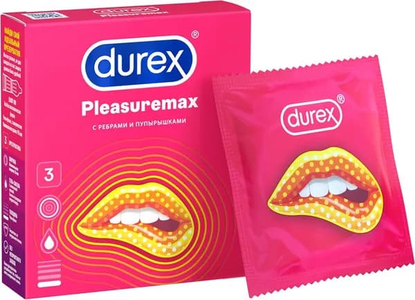 Презервативы Durex Pleasuremax рельефные с ребрами и пупырышками, 3 шт