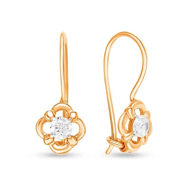Серьги детские с фианитами из красного золота 375 пробы 585GOLD