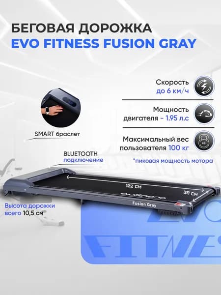 Беговая дорожка EVO FITNESS Fusion Gray, электрическая, без поручней, пульт ДУ. Товар уцененный