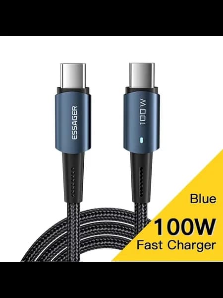 Кабель USB C 1 м, 100W Blue, быстрая зарядка