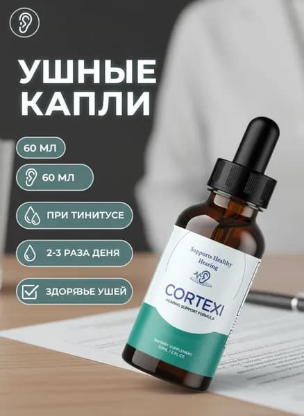 Ушные капли CORTEXI при отите от глухоты и тугоухости, против инфекций, для слуха 60 мл