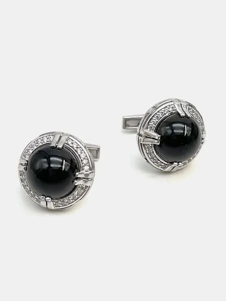 Запонки из серебра 925 пробы, натуральный Морион, Фианит