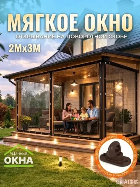 Мягкое окно , размер 3м * 2м ,коричневая окантовка , люверсы