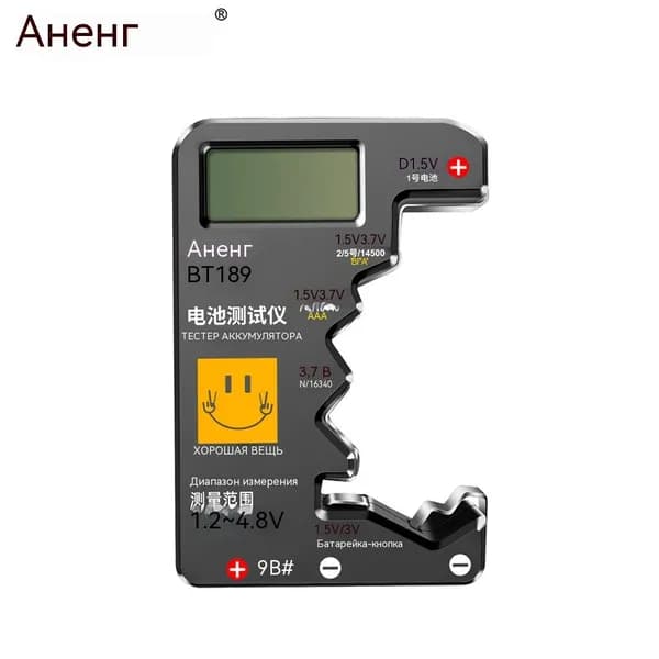 Цифровой тестер напряжения батареек ANENG BT189 с ЖК-дисплеем, чёрный