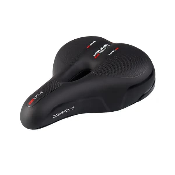 Седло велосипедное комфортное COMIRON YALTA C036 255x190, Технологии: ED, Эластомер, Верх: PU с пресс. принтом, Цвет: Чёрный Красный