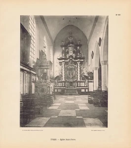 Бельгия. Город Ипр. Церковь Сен-Пьер. Антикварная фототипия. Берлин, 1896 г.