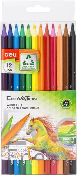 Карандаши цветные Enovation, шестигранные, пластиковые, 12 цветов