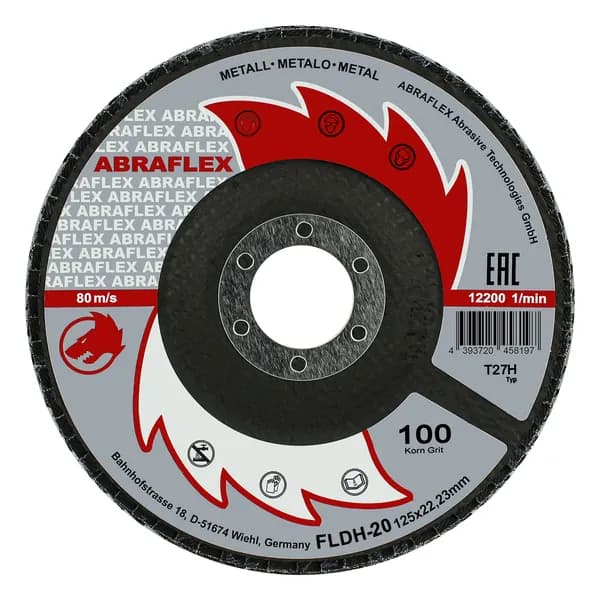 Круг лепестковый торцевой КЛТ1 125x22.23 мм, P100, по металлу и дереву Abraflex