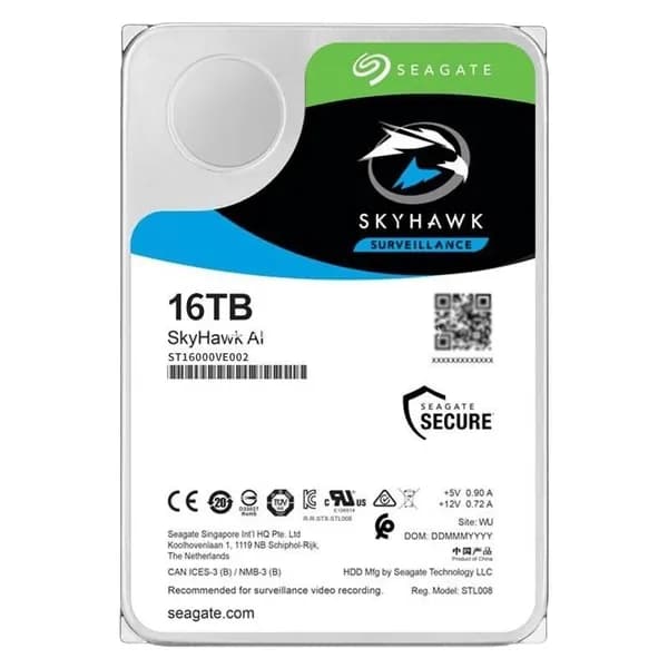 Жесткий диск Seagate SkyHawk AI 16 ТБ (ST16000VE002), SATA, корпоративный для серверов и систем хранения