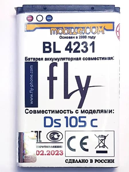 Мобильный телефон -АКБ Fly Ds105c BL4231 для телефона UA, на 1100mAh, темно-серый, темно-розовый