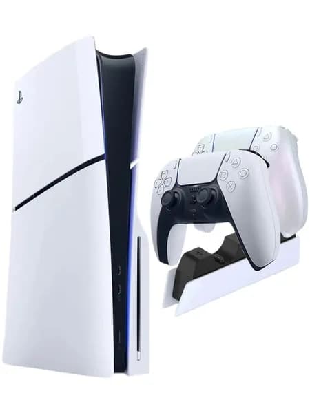 Sony PlayStation 5 Slim с дисководом + Второй геймпад жемчужный хром и зарядная станция