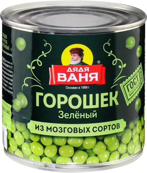 Горошек зеленый ДЯДЯ ВАНЯ консервированный ж/б (Россия) 400г