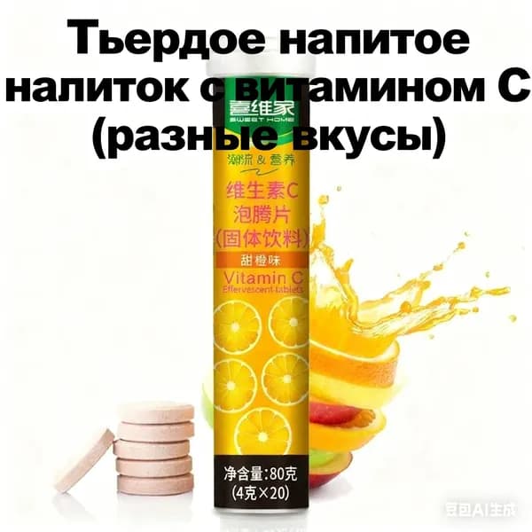 Эффервецентные таблетки с витамином CТвердое напиток 12 фруктовых вкусовБыстрорастворимый и полезный
