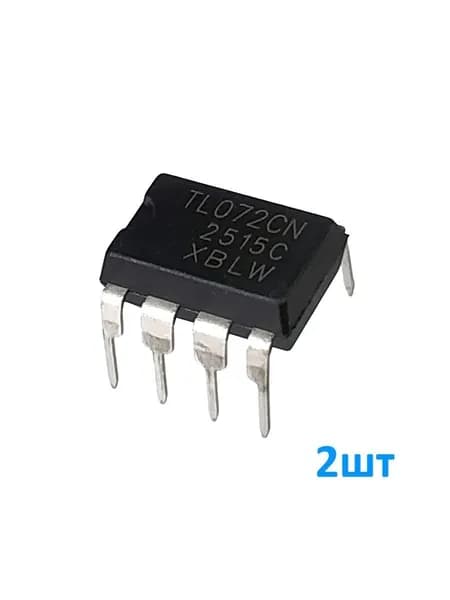 TL072CP 2шт, (TL072CN) Микросхема, Сдвоенный малошумящий JFET операционный усилитель, 3МГц, 13В/мкс, корпус DIP-8