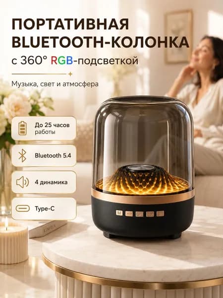 Колонка беспроводная Bluetooth 5.4 с RGB-подсветкой, 3600 мАч, портативная влагозащищенная