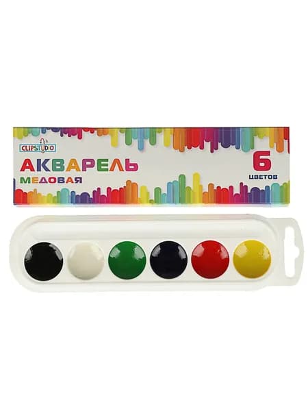 Краски акварельные, 6 цветов, без кисти, в картонной упаковке