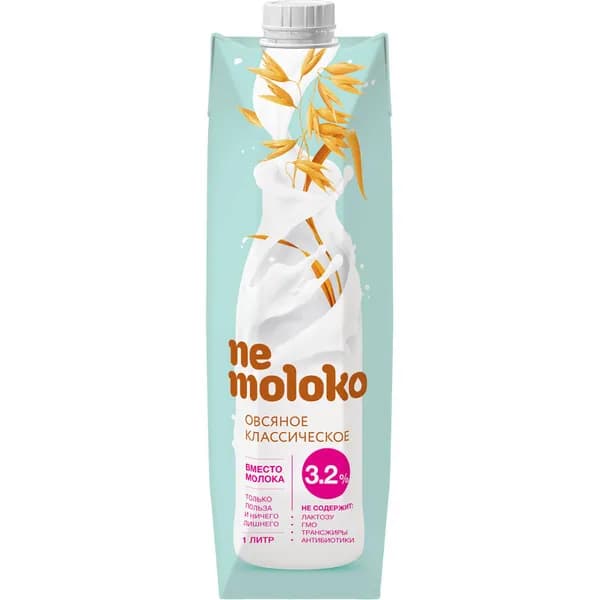 Nemoloko Напиток овсяный классический с кальцием и витамином В2, 3,2%, 1 л