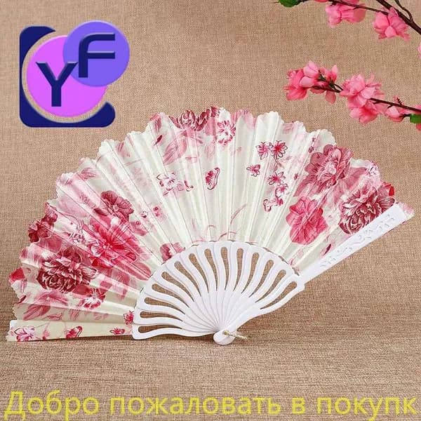 Веер белый "Розовые цветы"