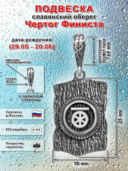 Подвеска славянский оберег чертог Финиста серебряная 925 пробы