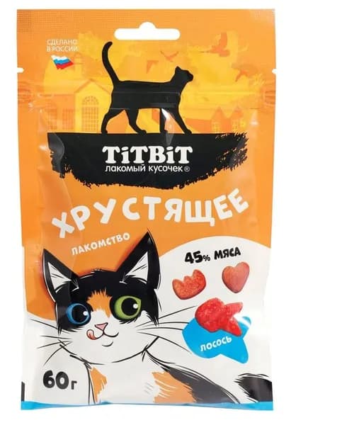 TitBit Лакомство для кошек , хрустящее с лососем, 60 г