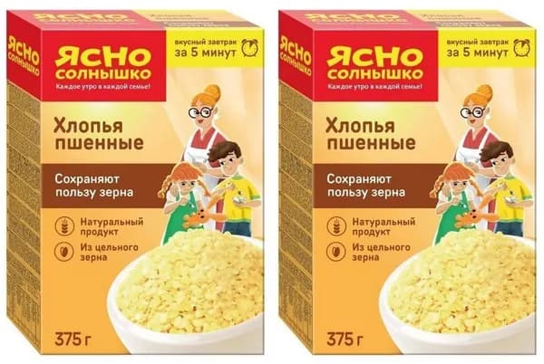 Ясно солнышко Хлопья пшенные, 375 г, 2 уп