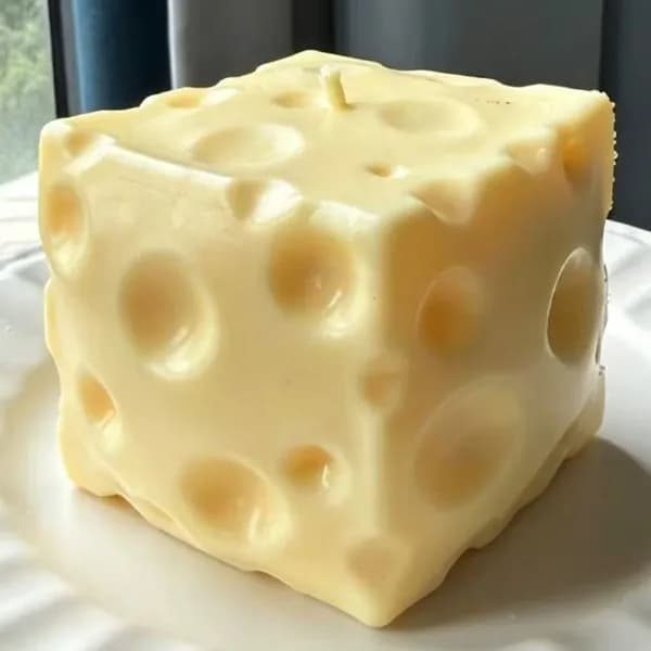 Кубик из ТПР в форме сыра, 6 см, жёлтый, неупругий