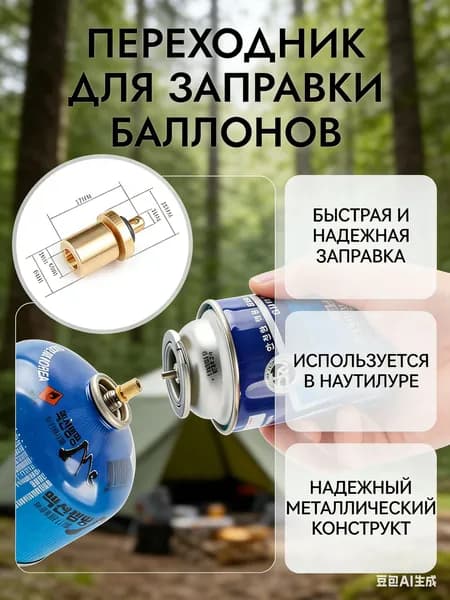 Адаптер для заправки туристических газовых баллонов 8mm / переходник заправки туристических баллончиков