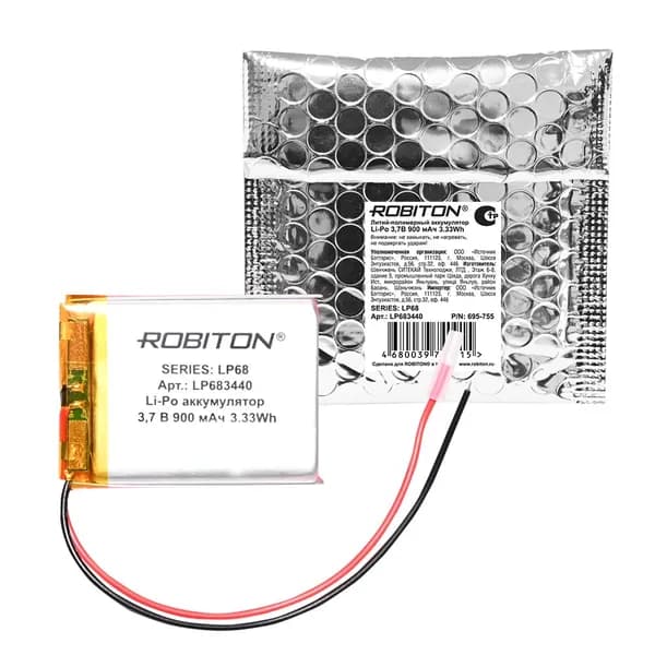 Аккумулятор ROBITON LP683440 3.7В 900мАч Li-Po PK1