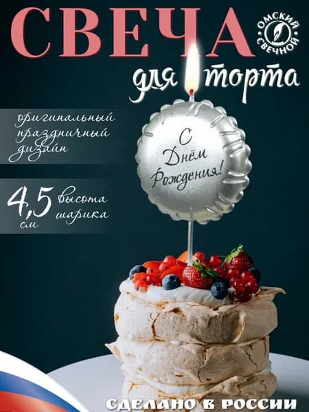 Свеча для торта Воздушный шарик серебро