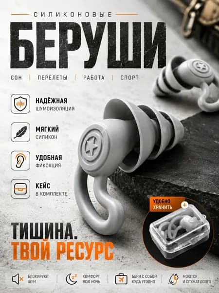 Беруши для сна силиконовые, для плавания, противошумные, многоразовые беруши. Затычки в уши для самолета, вкладыши в уши для путешествий.