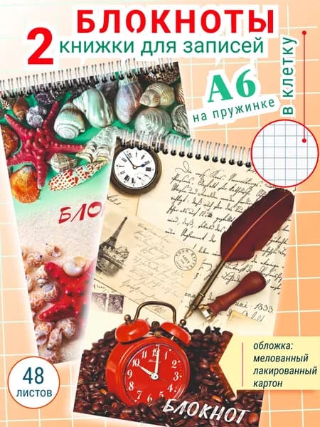 Блокнот в клетку А6 на пружине в офис Набор 2 шт.