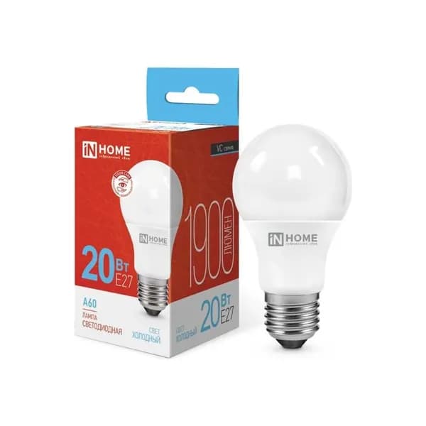 Светодиодная лампа IN HOME LED-A60-VC 20Вт 230В Е27 6500К 1900Лм 4690612020310