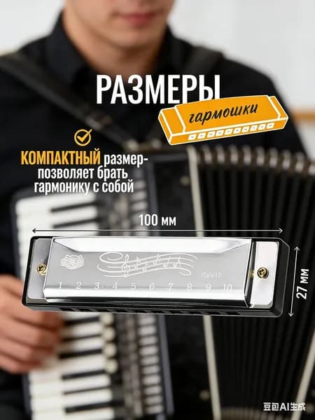 Губная гармошка диатоническая, серебряная