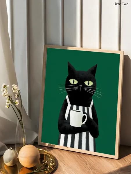 Постер "кофе черной кошки", 40 см х 30 см