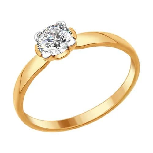 Кольцо из позолоченного серебра 925 пробы с фианитом Swarovski / ширина 5 мм