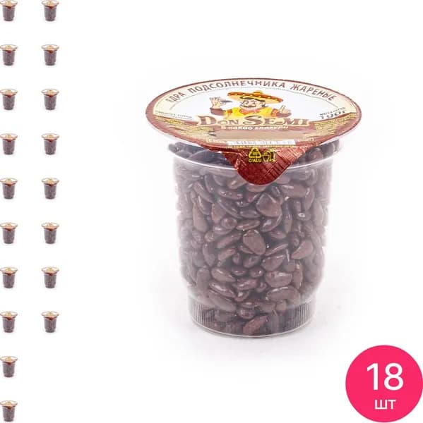 Семечки Don Semi / Дон Семи жареные в какао глазури, в стакане 100г / семена подсолнечника пищевые натуральные (комплект из 18 шт)