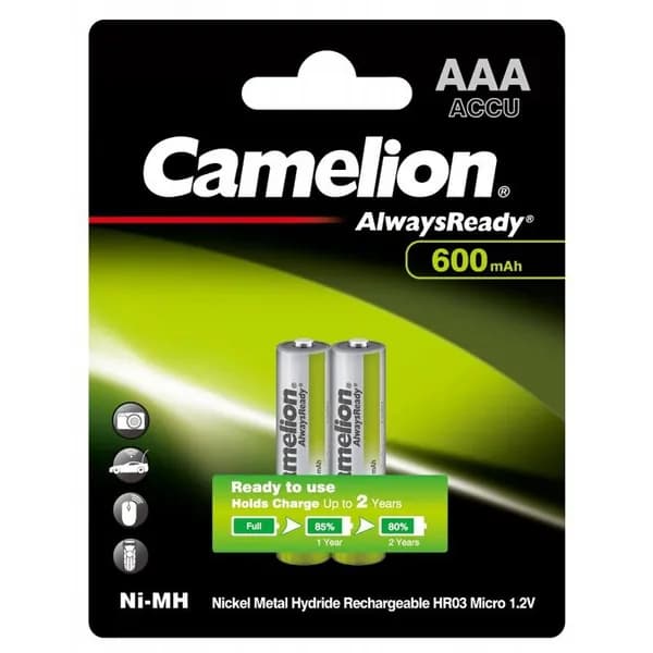 Аккумулятор мизинчиковый CAMELION R03 (AAA) Ni-MH 600mAh Always Ready предзаряженный 2 штуки (бл2)