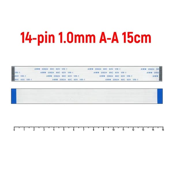 Шлейф FFC 14-pin Шаг 1.0mm Длина 15cm Прямой A-A AWM 20624 80C 60V VW-1