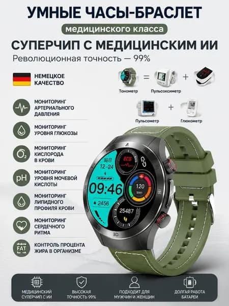 Смарт часы измерение давления сахара пульса и ЭКГ
