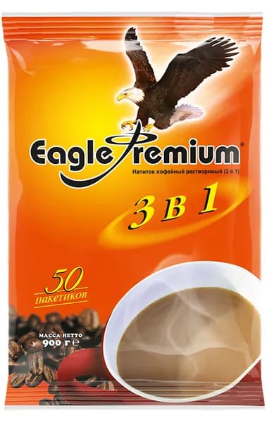 Растворимый кофейный напиток Eagle Premium (Игл Премиум) 3 в 1, 50 пакетиков кофе по 18г.