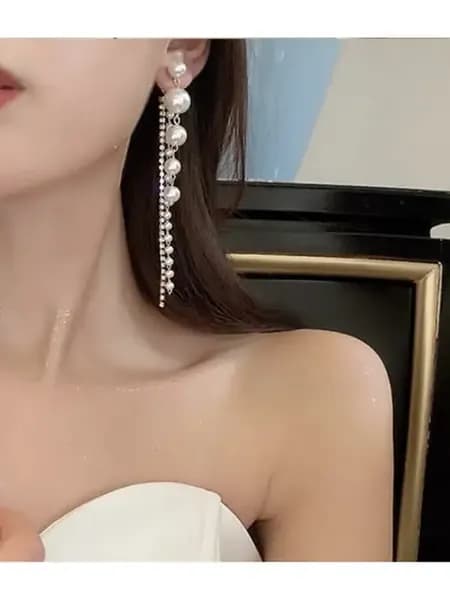 Серьги длинные с жемчугом