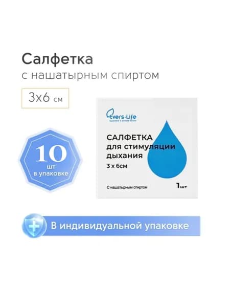 Салфетки для дыхания 10шт. медицинские с нашатырным спиртом 3х6см.