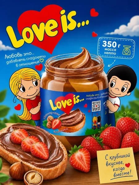 Шоколадно-ореховая паста Love is со вкусом клубники, 350 гр