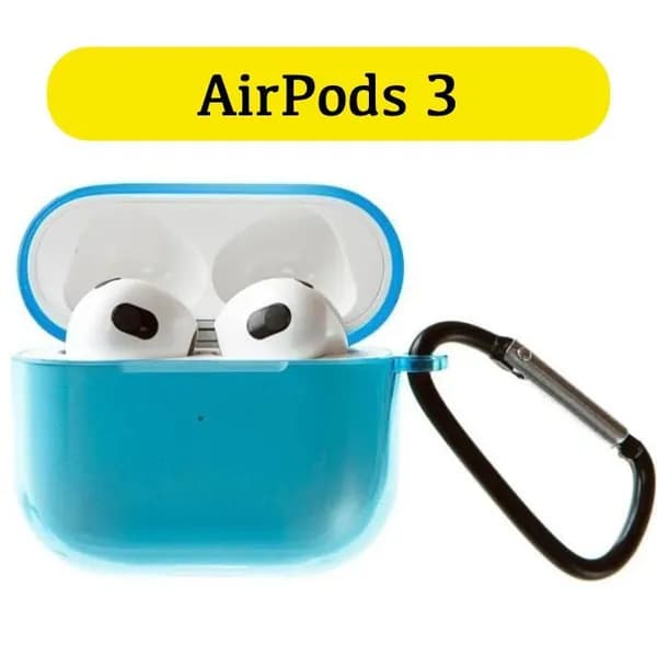 Чехол для AirPods 3 с карабином, голубой полупрозрачный