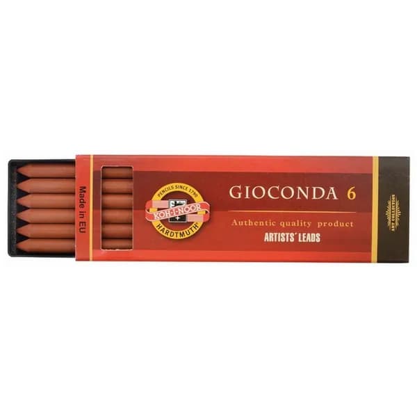 Набор 6 шт. - Сангина Koh-I-Noor "Gioconda", коричневая красная, стержень, 5,6 мм, пластиковая коробка