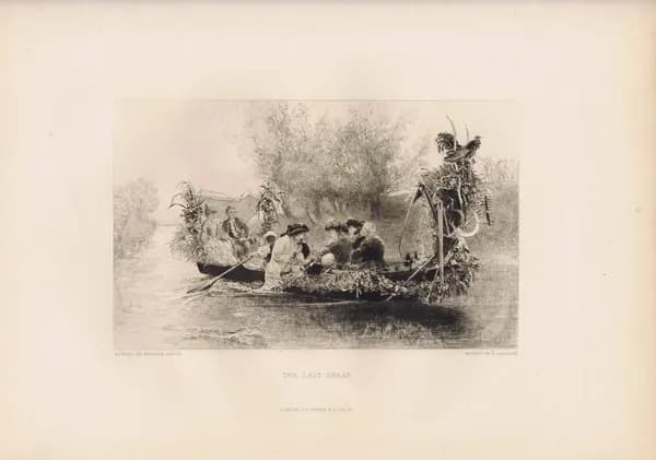Последний сноп. Адольф Лалоз. Антикварная гравюра (офорт). Англия, 1882 г.